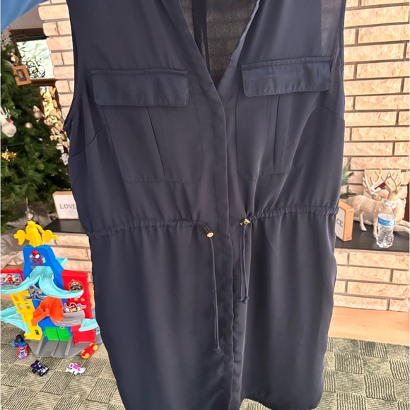 Navy Sleeveless Drawstring Dress - Picture 8 of 8